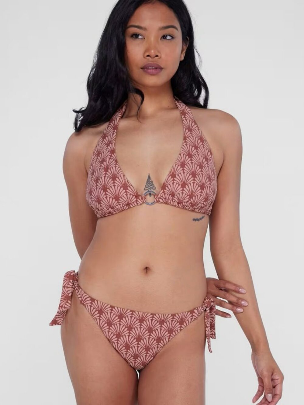 Ring-Front Triangle Halter Bikini Top